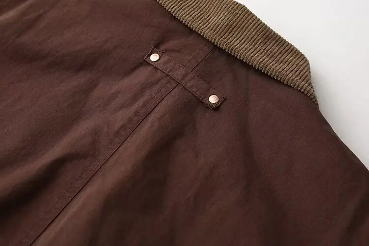 Casual Lapel Single Breasted Pocket Women's Bomber Jacket Vintage Long Sleeves Elastic Hem Loose Winter Coat 2024 Chic Outerwear