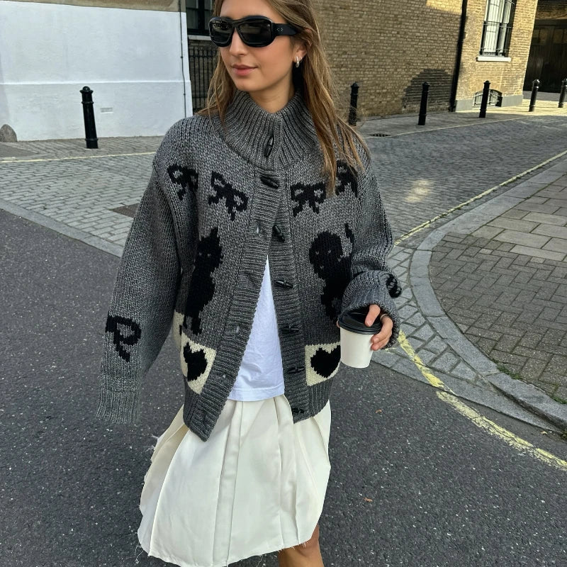 Women's O Neck Casual Knitted Soft Cardigan Fashion Long Sleeve Single-breasted Female Knitwear Autumn Chic Lady Coat