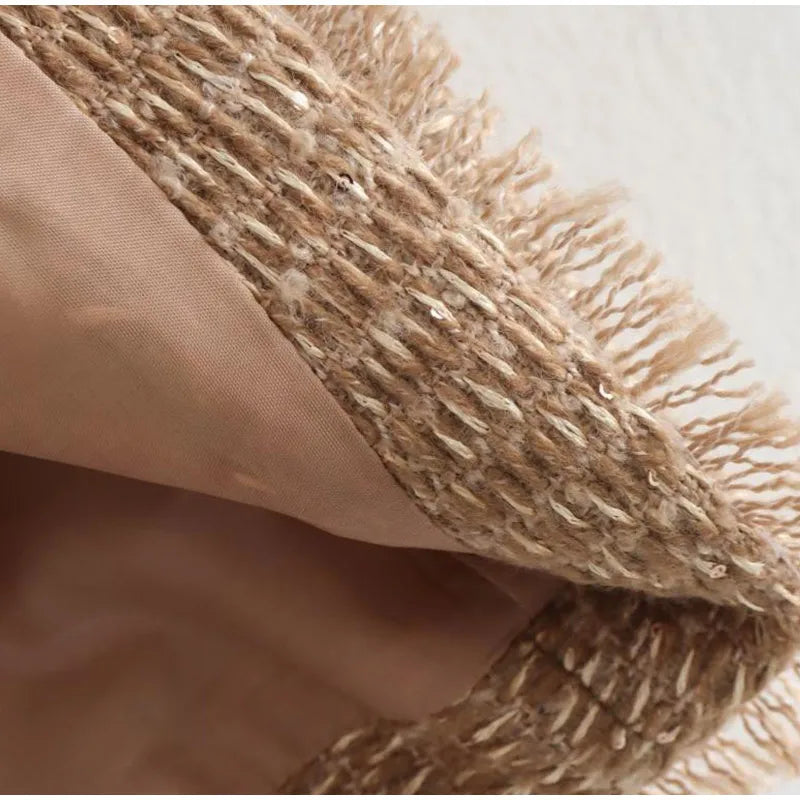 Fashion O-neck Pockets Short Coats For Women Autumn Long Sleeve Single Breasted Tweed Jacket New Chic Cropped Coats Female