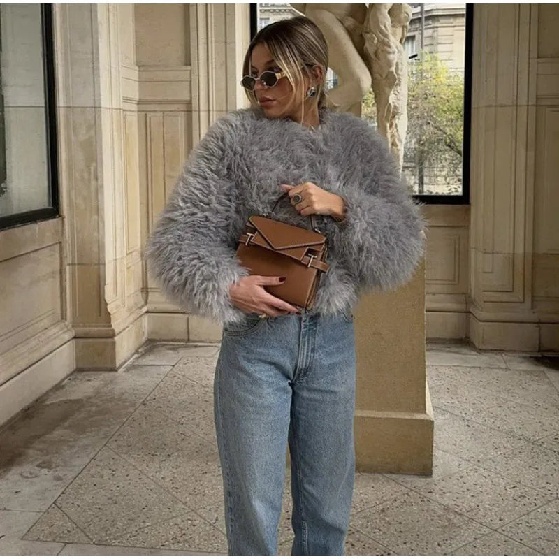 Faux Fur Jackets Women Casual Loose Warm Soft Cardigan Coats Female 2024 Winter Fashion Solid Long Sleeves Outwears Lady