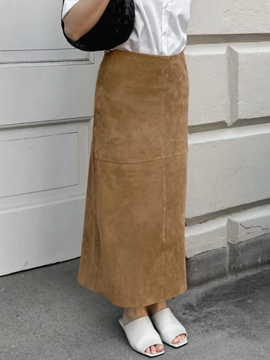 Autumn Retro Fashion Velvet Long Skirt Khaki Slim Straight Winter Women Skirt Zipper Solid Color Elegant Streetwear Skirt