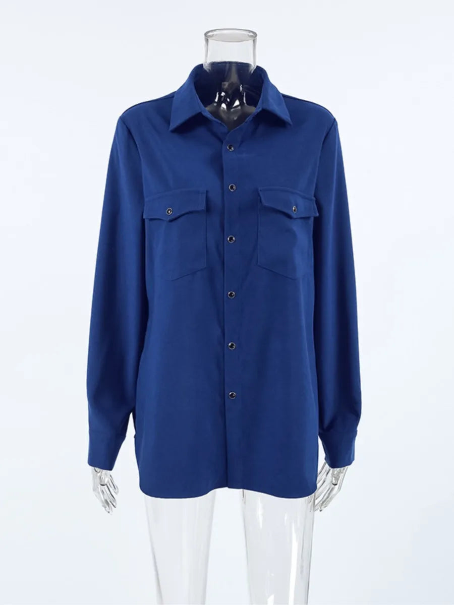 Solid Color Casual Outerwear Women Single Breasted Long Sleeve Pocket Shirt Jackets Spring Autumn Vintage Fashion Simple Jacket