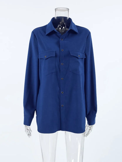 Solid Color Casual Outerwear Women Single Breasted Long Sleeve Pocket Shirt Jackets Spring Autumn Vintage Fashion Simple Jacket