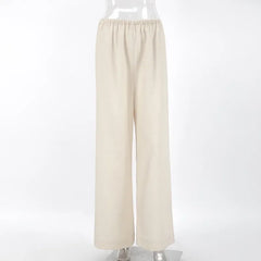 Cotton Linen Wide Leg Pants Women Fashion Elastic High Waist Pockets Casual Loose Trousers Streetwear Summer Vacation Bottoms