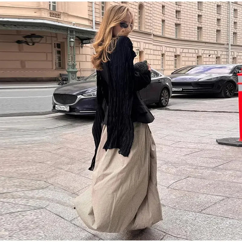 Autumn Print Women Trousers Casual Elastic Waist Foot Binding Dropped Pants Wide Leg Pleated Lady Patchwork Streetwear New