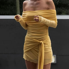 Strapless Backless Sexy Mini Dress For Women Fashion Off-shoulder Long Sleeve Bodycon Club Party Dress Elegant 2024 New