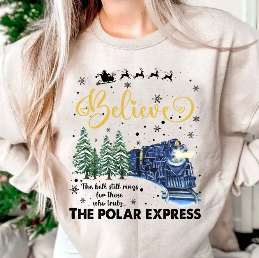 Bell Still Rings Slogan Train Print Voguish Vintage Christmas Hoodie Hoodies-L