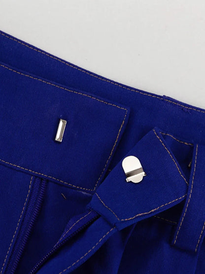 Wide Leg Fashion Pleated Pants For Women Loose High Waist Straight Striped Blue Street Pants Female 2025 Spring Street Trousers