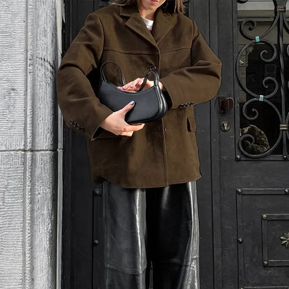 Fashion Turn Down Collar Suit Jacket for Women Casual Long Sleeve Single Breasted Female Coats Autumn Office Ladies Suits