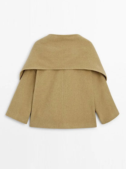 Woolen Scarf Collar Casual Coat Women Single Breasted Elegant Thicken Warm Pocket Loose Solid Jacket Winter Long Sleeve Outwear