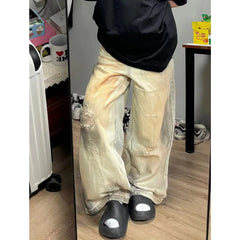 Blue Women Jeans High Waist Vintage Straight LOOSE Denim Y2K Pants Streetwear American Large Size Fashion Wide Leg Denim Trouser
