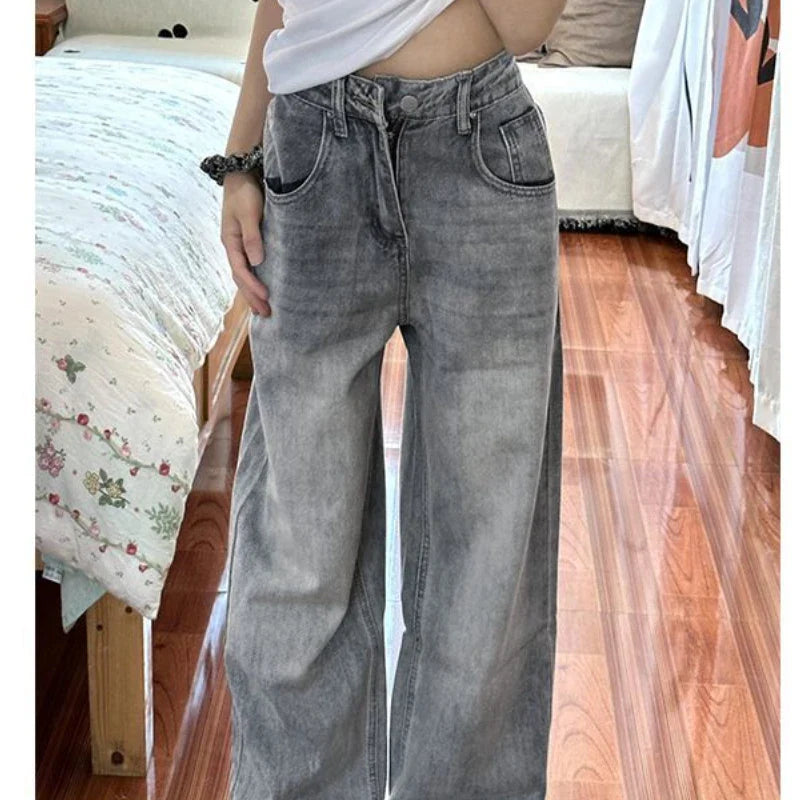 Y2k Baggy Women Jeans Vintage Harajuku Korean Popular Basic Wide Leg Denim Pants High Waist Office Lady Loose Trousers