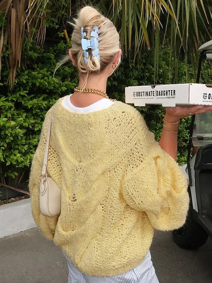 Women's Hand-knitted Twist Sweater Pullover Loose Fashion Versatile Long Sleeve Knitted Top Solid Color Autumn Winter New