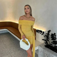 Strapless Backless Sexy Mini Dress For Women Fashion Off-shoulder Long Sleeve Bodycon Club Party Dress Elegant 2024 New