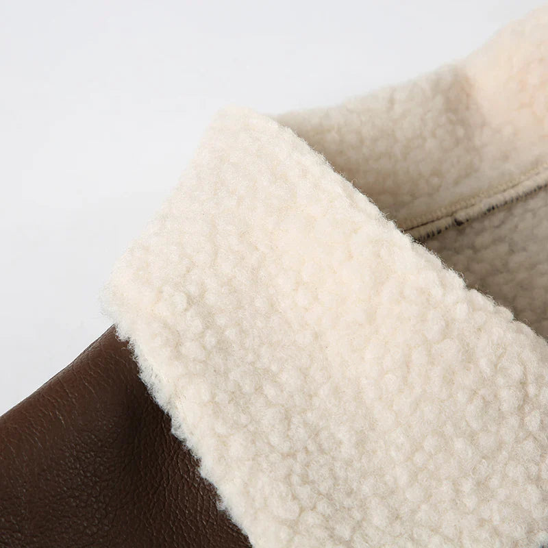 Casual Solid Patchwork Pu Leather Jackets Basic Turn-Down Collar Long Sleeve Coats Women Autumn Winter Fashion Lady