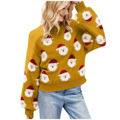 Christmas Santa Claus Print Knitted Sweater Gold / S Sweaters-L