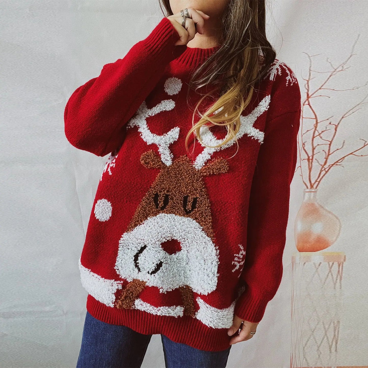 Fashion Casual Thickened Raglan Sleeve Elk Christmas Tree Sweater Sweaters-L