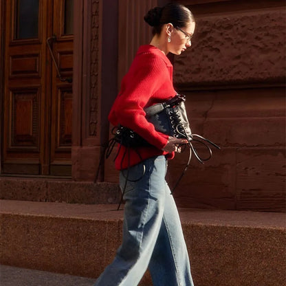 Casual Zipper Long Sleeve Pullover Solid Loose Warm Christmas Sweater Sweaters-L