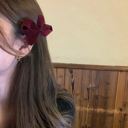 Red Velvet Korean Sweet Bowknot Side Duckclip Christmas Hair Accessory Accessories-L