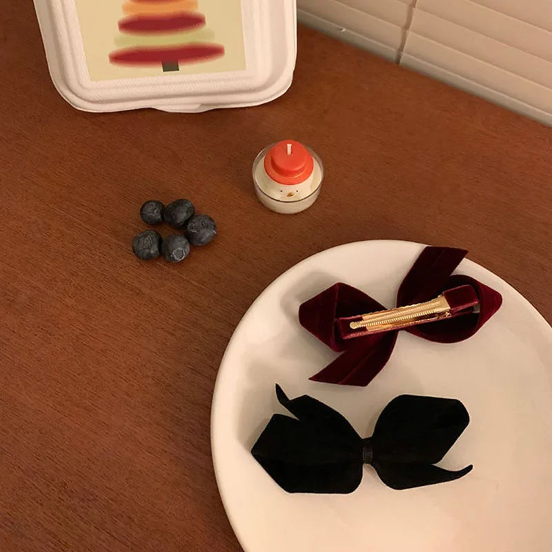 Red Velvet Korean Sweet Bowknot Side Duckclip Christmas Hair Accessory Accessories-L