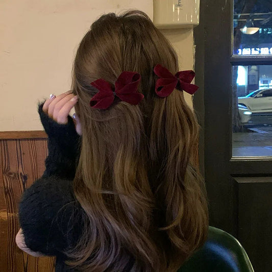 Red Velvet Korean Sweet Bowknot Side Duckclip Christmas Hair Accessory Accessories-L
