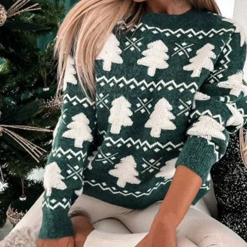 3D Santa Tree Print Warm Thick Christmas Long Sleeve Pullover Sweater Green / S Sweaters-L