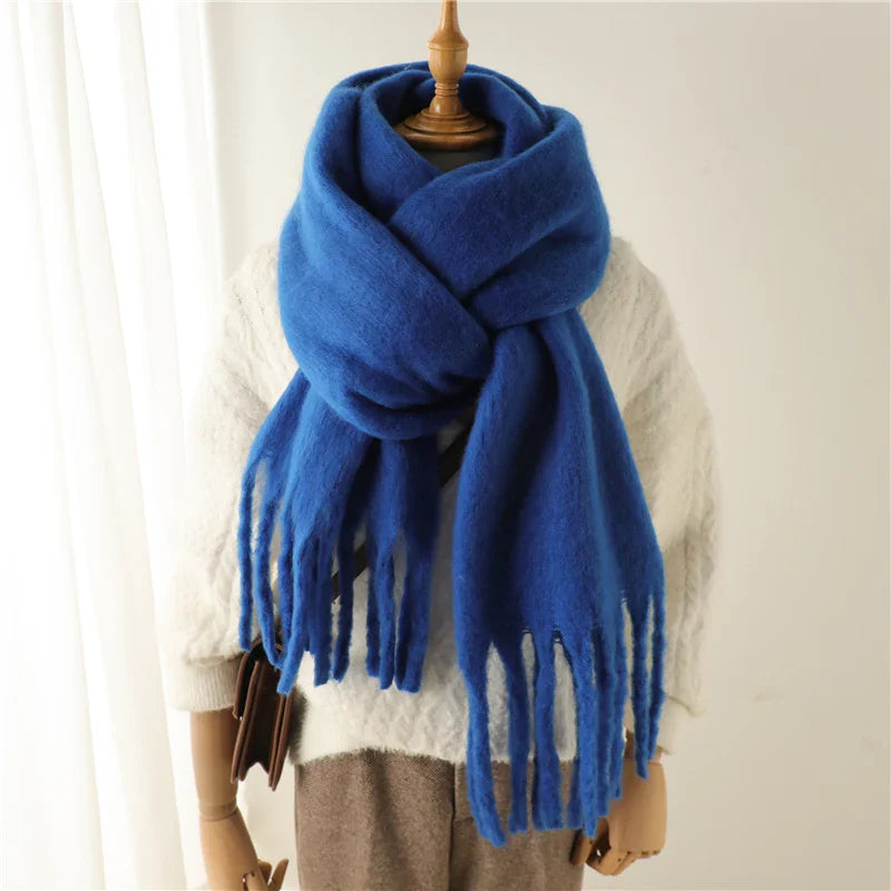 Cashmere Winter Pashmina Blanket Wrap - Thick And Soft Scarf Dark Blue Scarfs-L