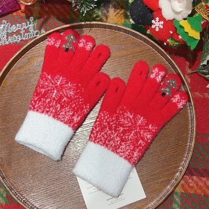 Cashmere Christmas Tree Knit Skiing Full Finger Plush Gloves Red / One Size Gloves-L