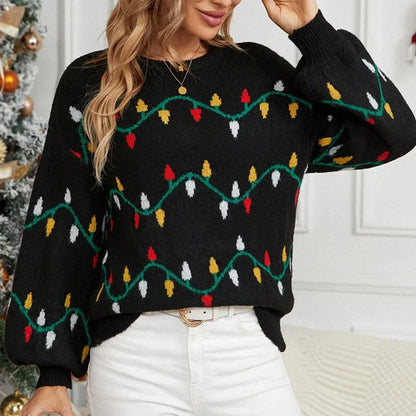 Casual Streetwear Jacquard Sweet Christmas Party Knitted Loose Sweater Black / S Sweaters-L