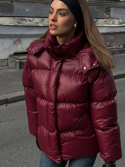 Burgundy Hooded Padded Parka Coat Coats-241208