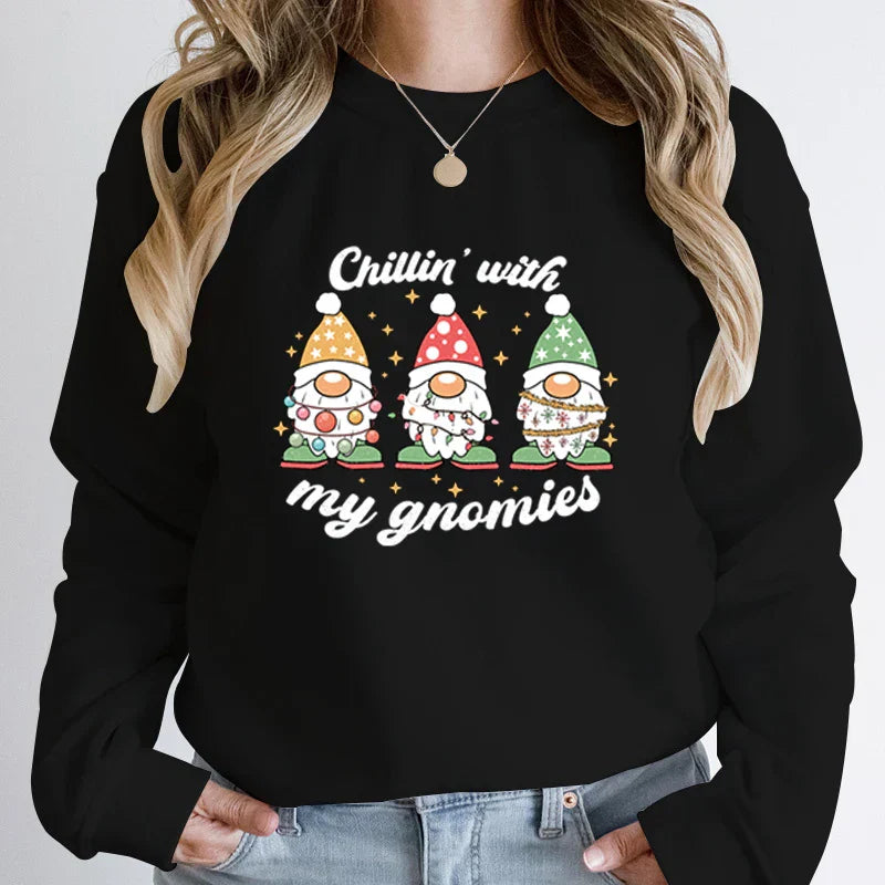 Hoodless Light Chillin’ Gnomies Round Neck Pullover Christmas Hoodie Black / S Hoodies-L