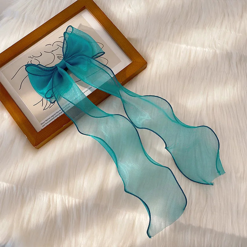 Lace Red Blue Pink Silk Bow Ribbon Christmas Hair Accessory Wholesale Long Silk Accessories-L