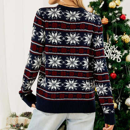 Snowflake Jacquard Christmas Party Knitted Autumn Winter Casual Sweater Sweaters-L