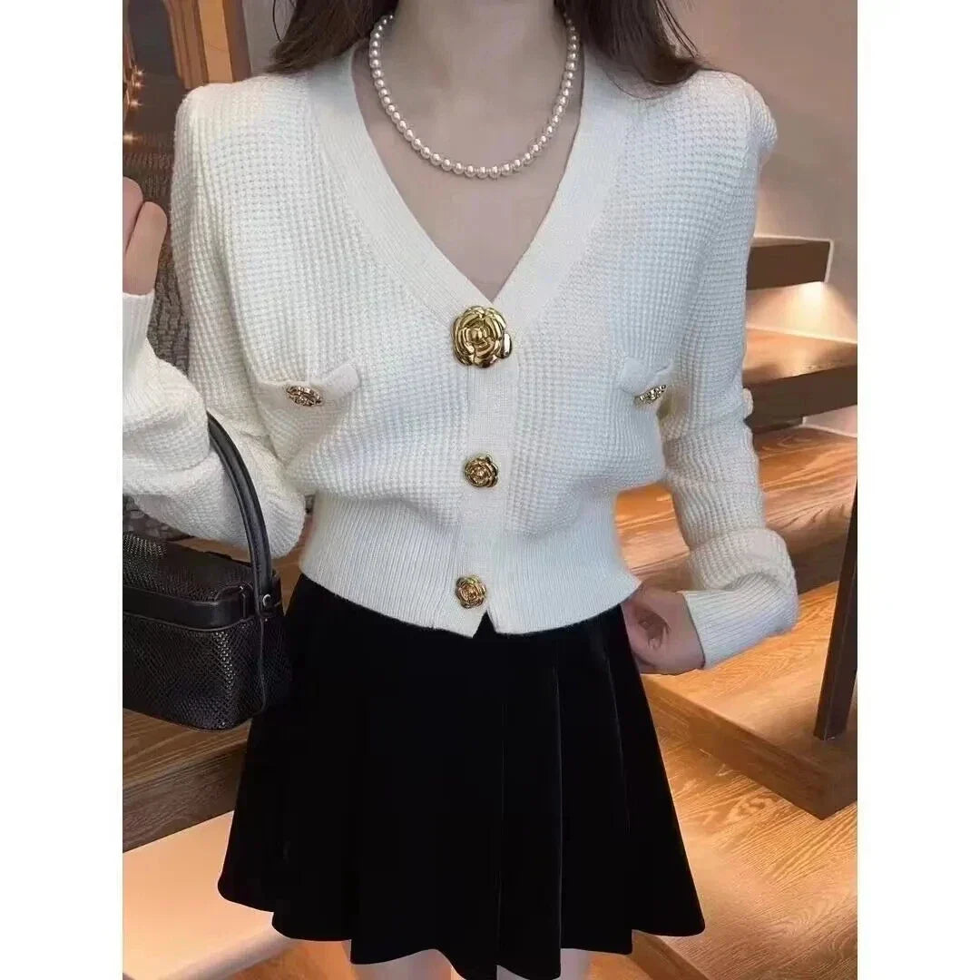 V-Neck Long Sleeved Cardigan Jacket Warm Black Red Christmas Sweater White / S 40-48Kg Sweaters-L