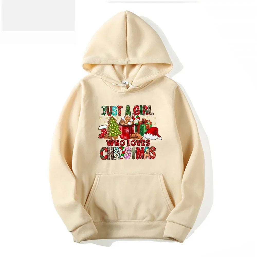 Just A Girl Who Loves Christmas Holiday Autumn Winter Lover Gift Hoodie Khaki / S Hoodies-L