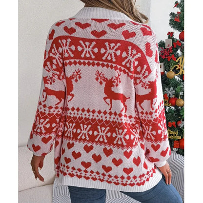 Christmas Deer Pocket Long Sleeve Cardigan Cardigan-241208