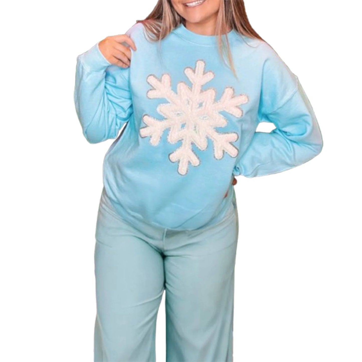 Snowflake Embroidered Christmas Hoodie Gray / S Hoodies-L
