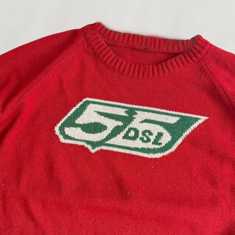 Oversized Harajuku Red Knitted Streetwear Pullover Christmas Sweater Sweaters-L