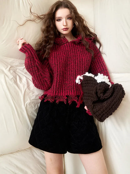 Vintage Harajuku Aesthetic Elegant Long Sleeves Red Pullover Christmas Sweater Sweaters-L