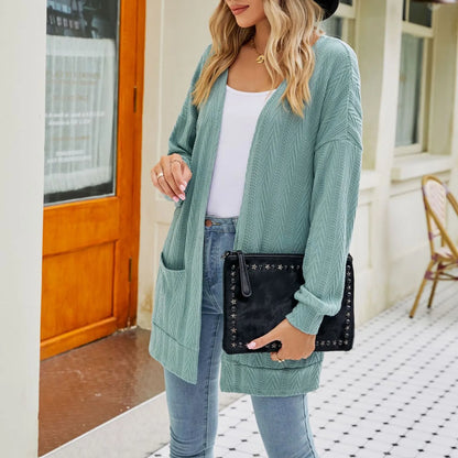 Plus Size Open Front Chunky Knit Cardigan Cardigan-241208