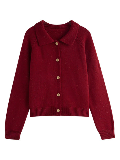Petite Retro Lapel Knit Cardigan For Early Autumn Red Christmas Sweater / Xs Sweaters-L