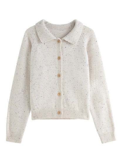 Petite Retro Lapel Knit Cardigan For Early Autumn Red Christmas Sweater Ivory / Xs Sweaters-L