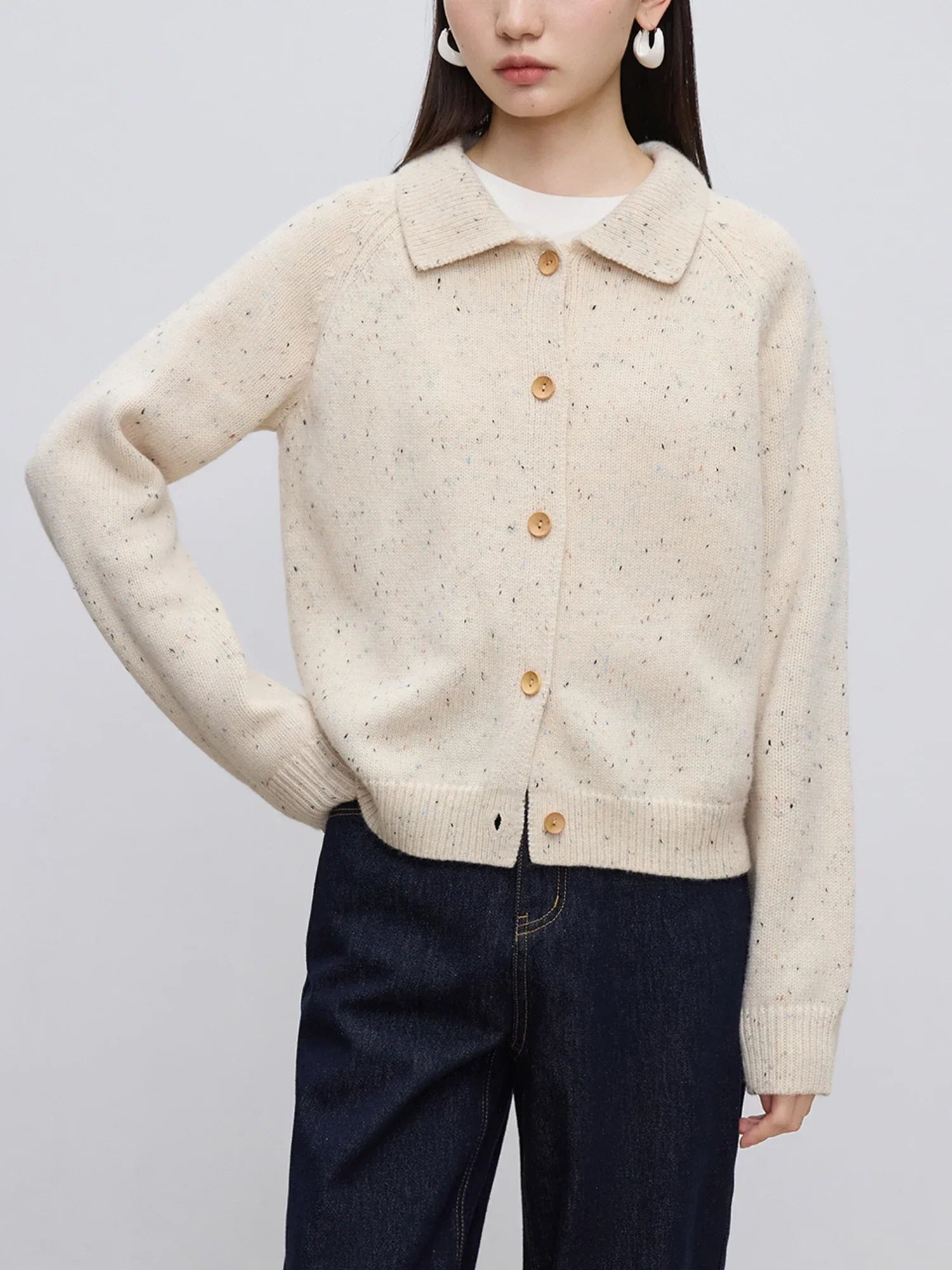 Petite Retro Lapel Knit Cardigan For Early Autumn Red Christmas Sweater Sweaters-L