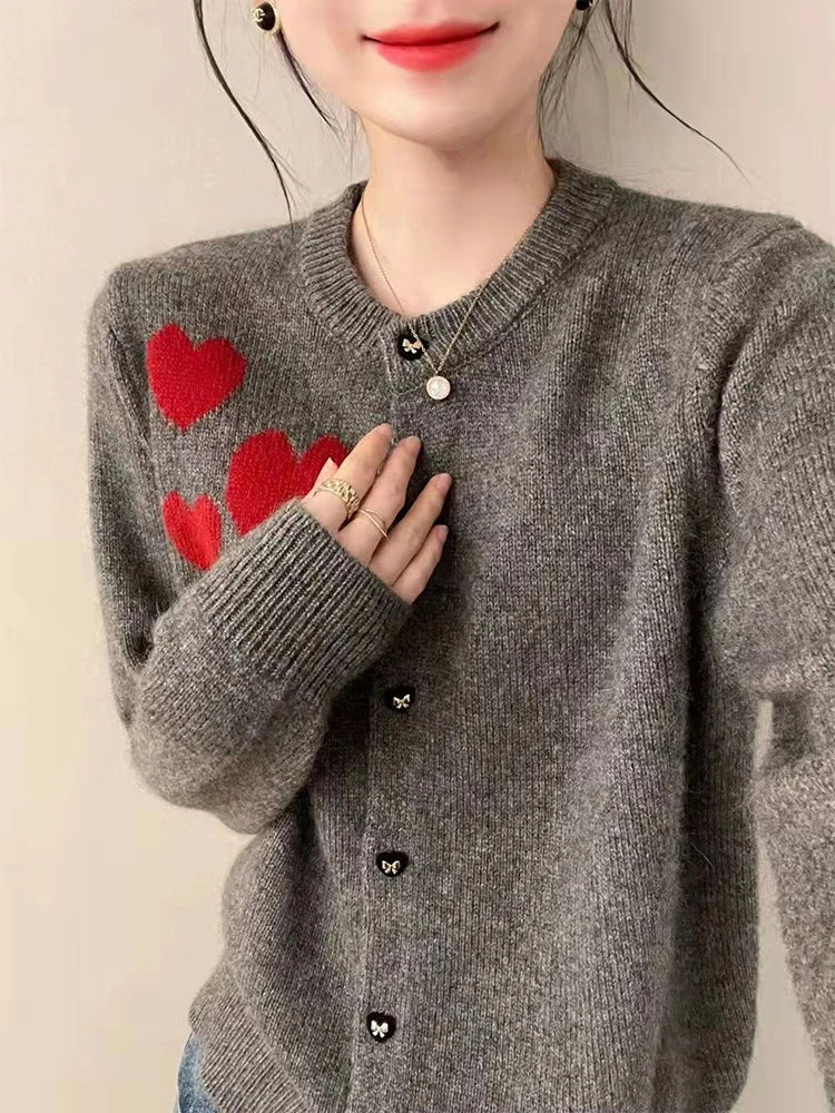 Love Print Vintage Sweet Cardigan Gray / One Size Cardigan-241208