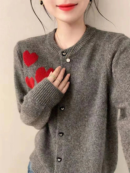 Love Print Vintage Sweet Cardigan Gray / One Size Cardigan-241208