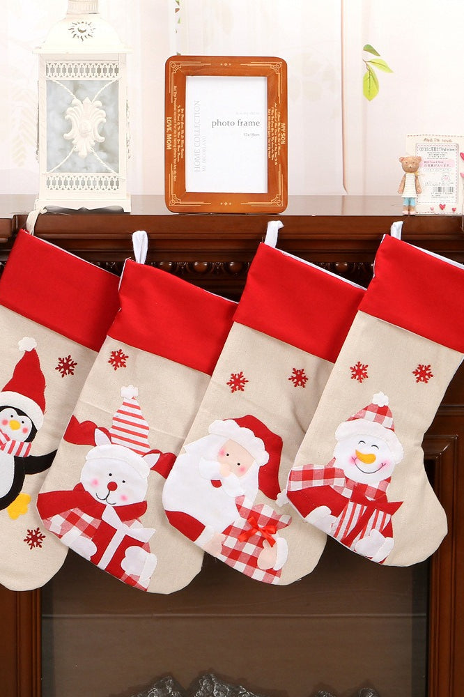 Christmas Linen Santa Embroidery Hanging Storage Bag