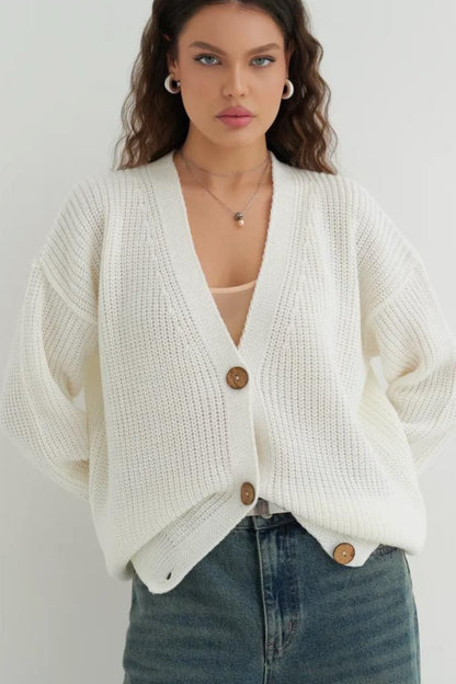 Relaxed Fit Solid Color Christmas Cardigan