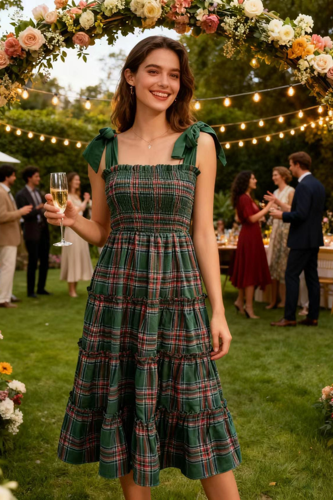 Colorful Plaid Print Slip Dress