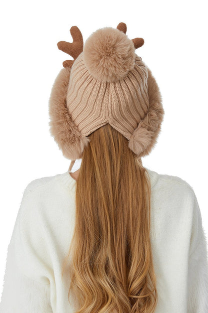 Reindeer Antler Pom Pom Christmas Hat