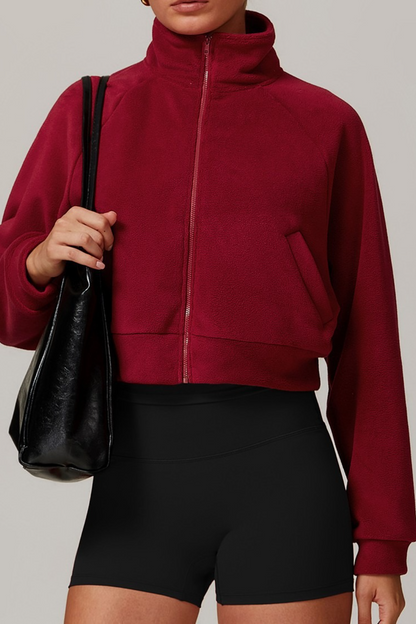 Fleece Lined Stand Collar Zip Yoga Warm Windproof Christmas Outerwear